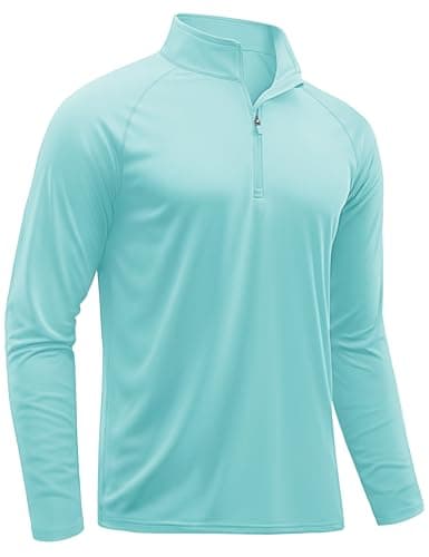 TACVASEN Swim Shirts for Men Rash Guard SPF Shirt Long Sleeve UPF 50+ Sun Protection Athletic Quarter Zip Running T-Shirts Lake Blue L