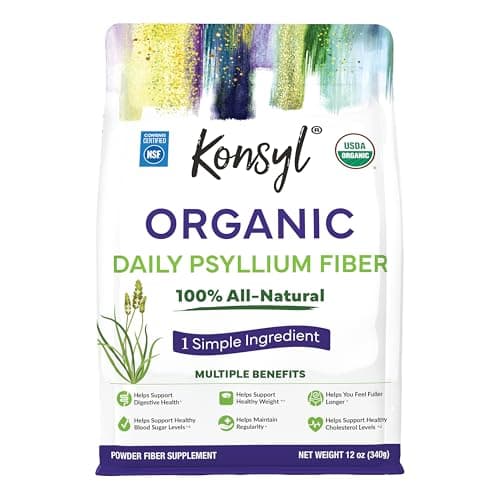 Konsyl USDA Organic Psyllium Husk Powder - 12oz, 60 Servings, Natural Unflavored Soluble Dietary Fiber Supplement - Fiber Prebiotic for Digestive Support and Gut Health - Sugar Free, Keto & Vegan