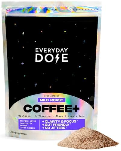 Everyday Dose Premium Adaptogenic Mushroom Coffee with Grass-Fed Collagen, Chaga, Lions Mane & L-Theanine for Better Focus, Energy, Digestion, Skin, and Immunity 30 Servings