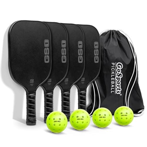 GoSports GS1 Pickleball Paddles Set of 4 with 4 Pickleballs - USAPA Approved Fiberglass Pickleball Paddles