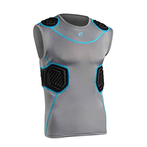 CHAMPRO Bull Rush Football Compression Shirt with Cushion System, Charcoal/Black Inset, SMALL
