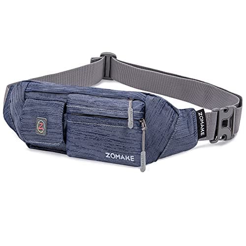 ZOMAKE Small Crossbody Fanny Pack for Women Men, Mini Runners Belt Bag with Adjustable Strap, Fashion Water Resistant Waist Bag for Running Travel Hiking Carrying All Phones(Blue grey)