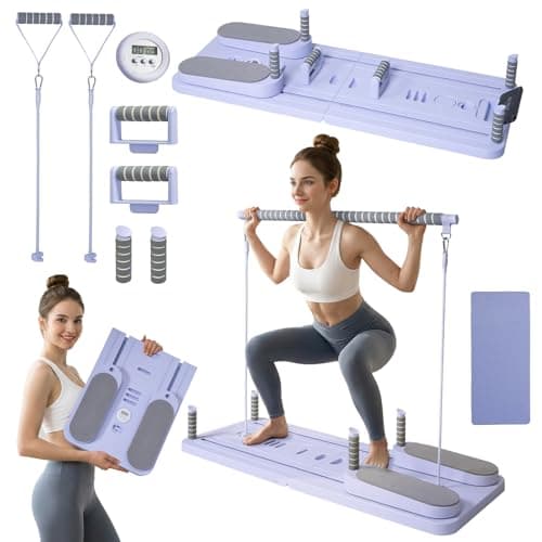 Pilates Board Set - Pilates Reformer, Multi-Foldable Pilates Reformer Set, Portable Pilates Reformer, Trainer Machine for Home Workout with Timer, Ab, Core, Fitness, Exercise (Purple)