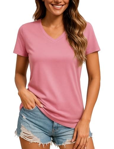 TACVASEN Women's UV Protection V-Neck Rash Guard Swim Tops Quick Dry Lightweight Athletic Shirts for Beach Water Sports Gray Pink M