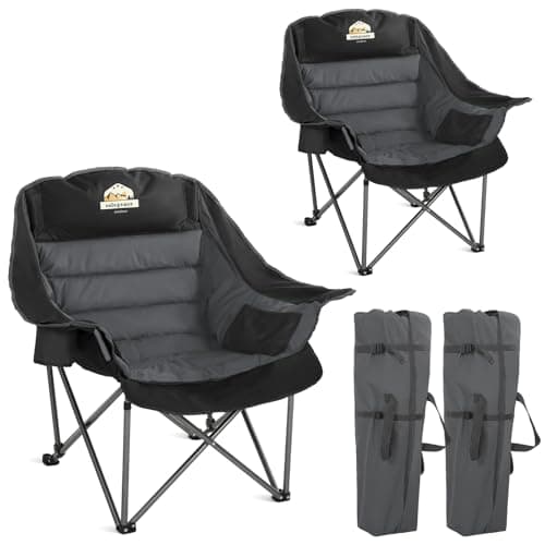 Colegence Oversized Camping Chairs Set of 2, Padded Camping Chair Heavy Duty Lawn Chairs for Adults, XL Foldable Camp Chair for Outdoor Sports, Baseball, Wide Seat Support 450LBS - Black and Grey