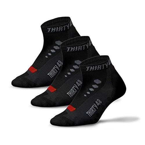 Thirty48 Low Cut Cycling Socks for Men and Women | Unisex Breathable Sport Socks (Small - Women 5-8 // Men 4-7, [3 Pairs] Black/Red)