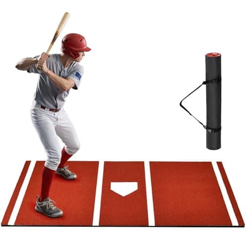 Sturdum Batting Mat, 6 x 4 FT Baseball Softball Hitting Mat for Batting Stance Practice, Batters Box Turf Mats with Home Plate, Non-Slip Baseball Cage Mats for Outdoor Indoor with Carry Strap
