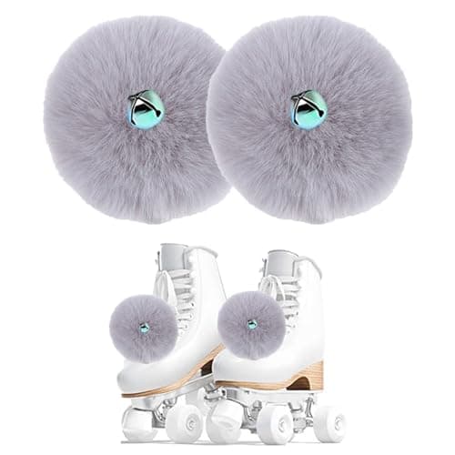 Bestookits Roller Skate Pom Poms with Bells, Skating Outfit Ice Skating Accessories, Roller Skate Decorations for Girls Women 2 Pieces (Grey)