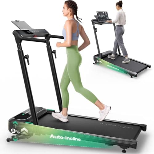 UREVO Foldimix 5L Treadmills for Home, Dual Brushless Motorized 3.0HP ，9% Auto Incline Walking Pad with Adjustable Handle Bar, Multi-Functional, 14-Point Shock Absorption, Standing Desk Treadmill
