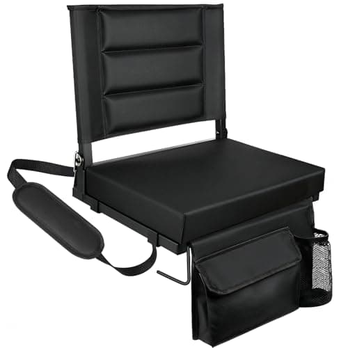 LLEVTIC Stadium Seats with Back Support,Bleacher Chairs with Cushion, Portable Folding Stadium Chair with Removable Cushion and Large Pocket for School Events Sports Game(Black)