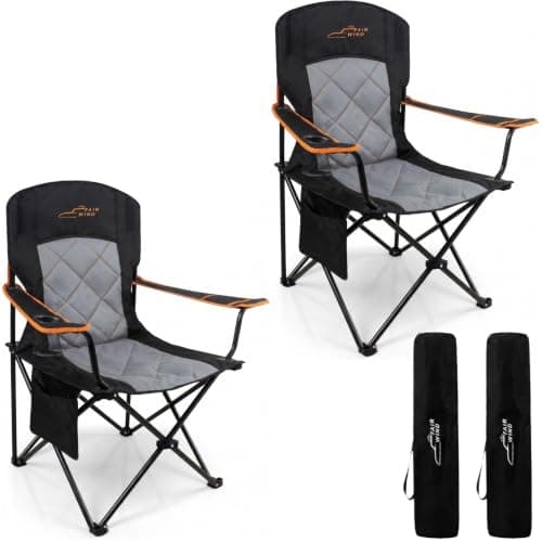 FAIR WIND Oversized Padded Camping Chair 2 Pack 350 LBS Capacity Heavy Duty Quad Chair with Lumbar-Support, Side Pocket & Cup Holder Portable Lawn Chair for Outside, Tailgating, Beach, Sports