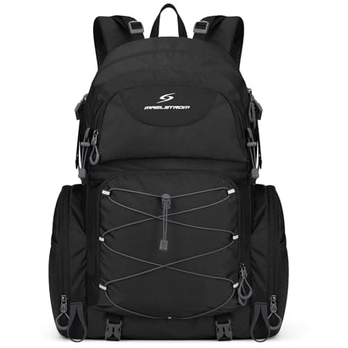 Maelstrom Hiking Backpack, 40L Waterproof Camping Daypack for Men and Women, Lightweight Travel Pack with Rain Cover (Black)