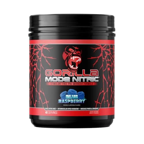 Gorilla Mode Nitric Upgraded Stimulant Free Pre-Workout – Best Tasting and Most Effective Stimulant Free Pre-Workout/Massive Pumps · Vasodilation · Power / 804 Grams (Blue Raspberry)