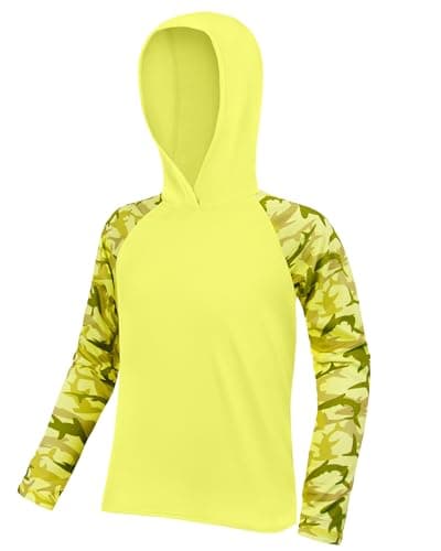 DRONIRING Boys Rash Guard Swim Hoodie, UPF 50+ UV Sun Protection Long Sleeve Fishing Shirt, Kids Youth SPF Water Shirts Yellow