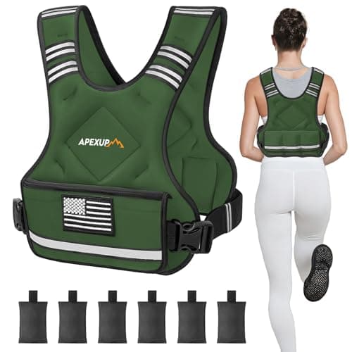 APEXUP Adjustable Weighted Vest, 4-10lb/12-18lb/20-32lb Vest with 6 Ironsand Weights and Large Pocket, Weight Vest for Men Women Strength Training, Running, Walking (20-32lb, Green)