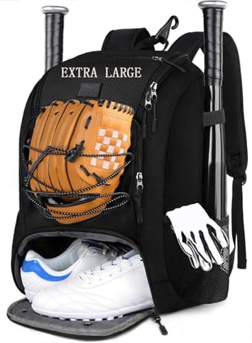 MATEIN Baseball Bag, Large Softball Bag with Shoe Compartment, Bat Bags for Men and Adult, Baseball Backpack with Fence Hook Hold TBall Bat, Batting Mitten, Helmet, Teeball Gear, Black