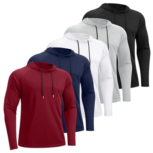 HovSiyla 5 Pack Men's Fishing Shirts Long Sleeve UPF Sun Protection Hoodie Lightweight Hiking Running Swimming Athletic Shirt Black Grey White Navy Red Medium