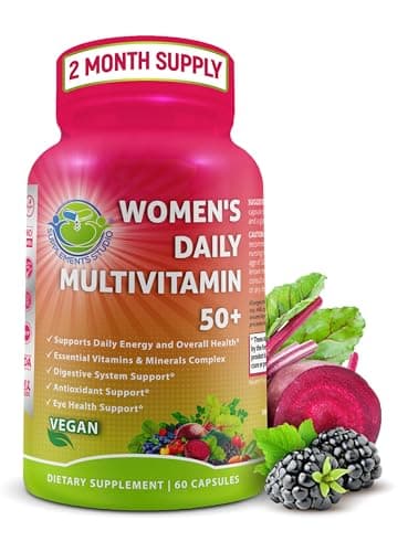 Women's Daily Multivitamin 50 Plus - Vegan Methylated Multivitamin for Women 50 and Over with Biotin, Organic Superfoods & Lutein - Eye, Energy, Gut & Optimal Health Support - Easy to Swallow Capsules