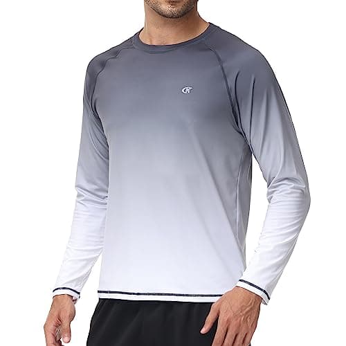 Satankud Men's Long Sleeve Swim Shirts Rashguard UPF 50+ UV Sun Protection Shirt Athletic Workout Running Hiking T-Shirt Swimwear (Grey Gradient White,Small)