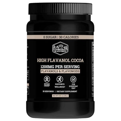 Black Forest High Flavanol Cocoa Powder - 1200mg Flavanols & Flavonoids with 600mg Epicatechin - 10X Concentrated Dark Cocoa Extract for Nitric Oxide and Wellness Support - Non-GMO Vegan