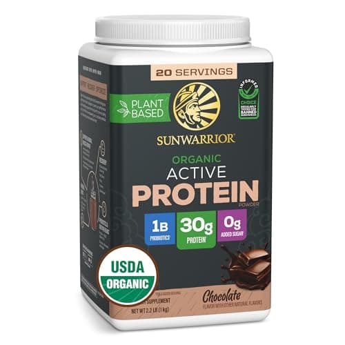 Sunwarrior Organic Plant Based Protein Powder | Vegan Organic Protein Powder with BCAA Amino Acids Plus Recovery Minerals & Botanicals | Non-GMO Soy Dairy & Gluten Free (Chocolate, 20 Servings)