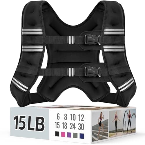 Zeerun Weighted Vest for Women & Men with Reflective Stripe and Adjustable Buckle, Comfortable & Durable Rucking Vest for Walking, Running & Strength Training, 15LBS-Black