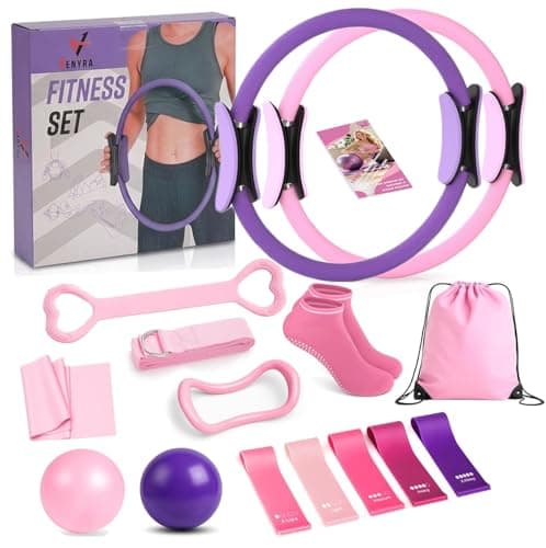 15PCS Pilates Ring and Ball Set -Home Pilates Kit with 14'' & 12'' Rings, 2 Pilates Ball and Ring Kit, Strap, Socks & 5-Level Resistance Bands, Essential Equipment Pilates Kit for Home Workouts