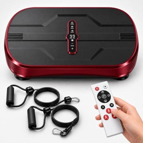 Natini Vibration Plate Exercise Machine, 990 Speed Levels Whole Body Vibrating Plate for Lymphatic Drainage, Home Workout Equipment with Resistance Bands, Remote, 330 lbs Capacity for Home Gym(Red)