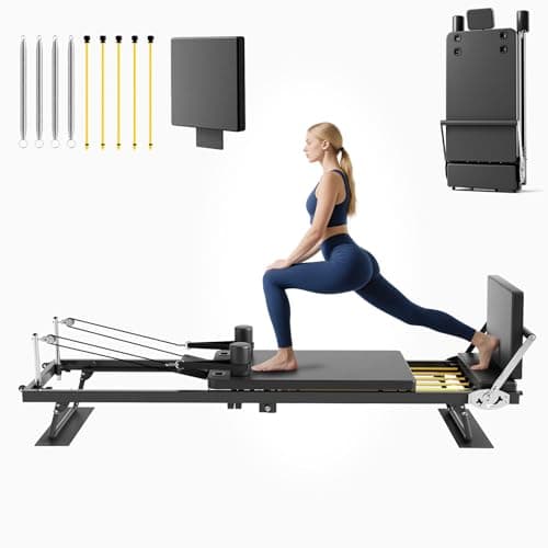 Buytime Pilates Reformer, 91" Foldable Pilates Reformer Machine with Jump Board & Dual Resistance, Reformer Pilates Machine for Beginners and Advanced Users, Up to 500 lbs Weight Capacity, Black