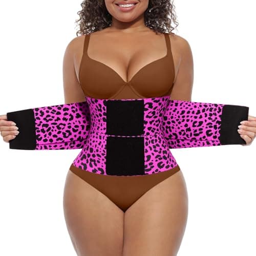 FeelinGirl Waist Trainer Corset Perspiring Workout Corset Trimmer Belt for Women Belly Band Body Shaper Rose Leopard L