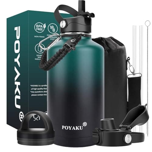 Water Bottle Insulated 32oz 40oz 64oz 128oz Straw Lid Spout Lid & 3 Lids, Leak Proof, Vacuum Insulated,Stainless Steel Water Bottle Wide Mouth for Sports, Gym or Office (128oz Indigo Crush, 128 oz)