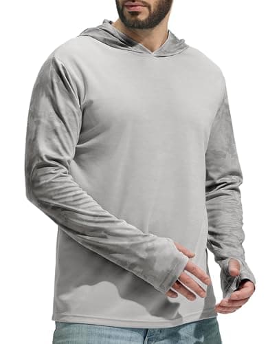 MIER Hooded Sun Shirts for Men SPF UV Proof Performance Fishing Hiking Running Hoodie Shirt Long Sleeve with Thumbholes, Camo Grey, M