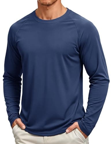 TACVASEN Dry Fit Shirts for Men Long Sleeve Sun Protection Shirt Athletic Running Workout Tee SPF 50+ Lightweight Fishing Swim T-Shirt Navy 2XL