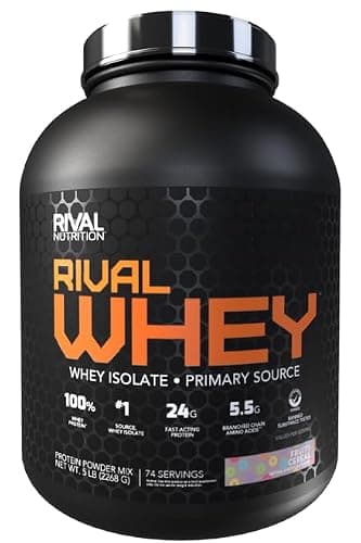 RIVAL NUTRITION Rival Whey Protein Powder I 100% of Protein from Whey I Isolate Primary Source I 24g Protein, 5.5g BCAAs Per Scoop I Recovery, Active Lifestyles (5lb, Fruity Cereal)