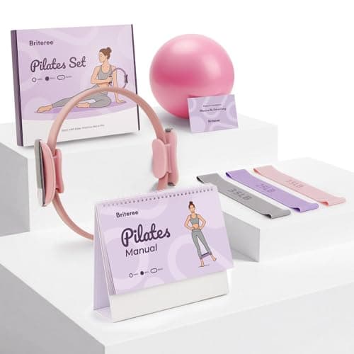 BRITEREE Home Pilates Kit with Workout Calendar – Complete Beginner Set with Ring, Ball & Silicone Bands, Anti-Burst & Non-Slip for Women, Home Gym Equipment, Pink