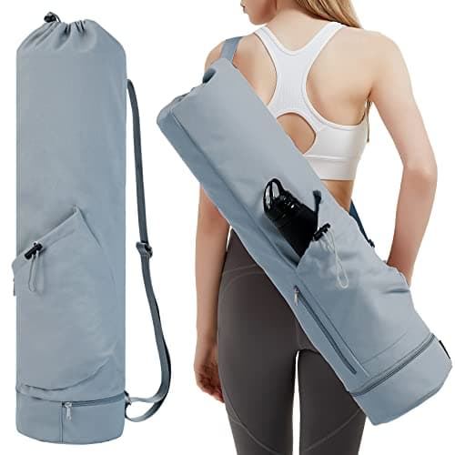 sportsnew Yoga Mat Bag with Water Bottle Pocket and Bottom Wet Pocket, Exercise Yoga Mat Carrier Multi-Functional Storage Bag, Gray Blue,Patent pending
