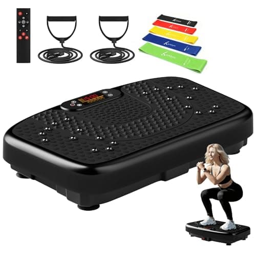 SoftGym Vibration Plate Exercise Machine for Lymphatic Drainage,Power Vibrate Stand Shake Board Whole Body Workout Waver with Resistance Bands Weight Loss Gifts for Women Men-Black