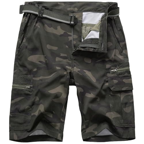Jessie Kidden Mens Outdoor Casual Expandable Waist Lightweight Water Resistant Quick Dry Fishing Hiking Shorts (6222 Green Camo 32)