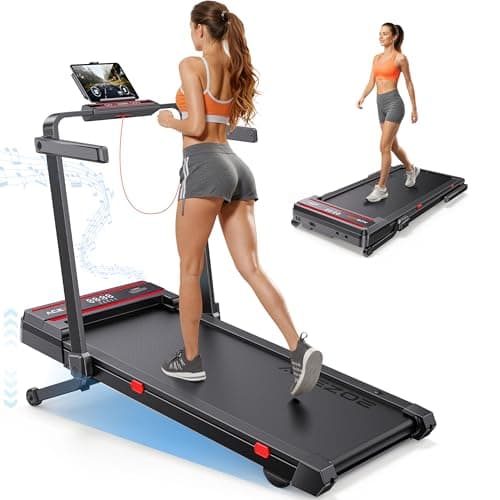 Foldable Walking Pad with 0-15% 9-Levels Auto Incline and Handle Bar, Under Desk Treadmill with 300LBS Weight Capacity, 3.0HP Quiet Treadmills for Home with Speaker, APP & Remote Control - Red