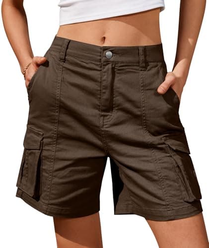 IVIR Cargo Shorts Women Bermuda Knee Length Long Shorts with Pockets High Waist Summer Y2K Outfits Hiking Brown XL