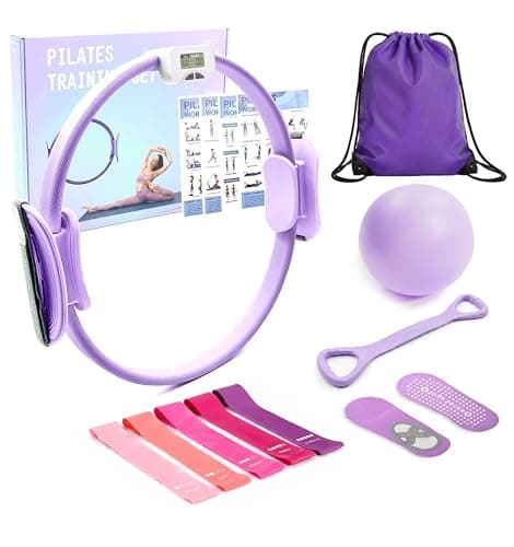 Pilates Essentials Kit for Women, Pilates Ring with Counter, Home Workout Equipment Set with 14" Pilates Ring, Pilate Ball, Resistance Bands & Grip Socks, Full Body Fitness for Beginners