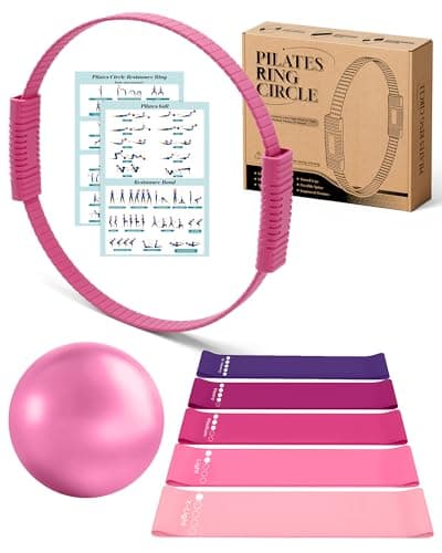 SUBCULTUREPICK Pilates Ring Set, Home Pilates Kit for Women with Resistance Bands & Ball - Compact Toning Fitness Starter Accessories (Pink)