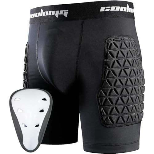 COOLOMG Youth Padded Sliding Shorts with Protective Cup Boys Baseball Compression Shorts Football Lacrosse Slider Black M