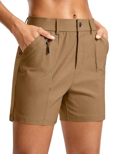 SANTINY Women's 5"/7" Hiking Golf Shorts Quick Dry Stretch Casual Work Shorts with Pockets for Women Walking Travel Summer (DarkKhaki_M)