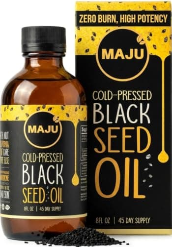 MAJU Black Seed Oil - High Thymoquinone, Wild Turkish Harvest, Cold-Pressed, 100% Black Cumin Seed Oil, Liquid Pure Blackseed, Glass Bottle, 8 oz