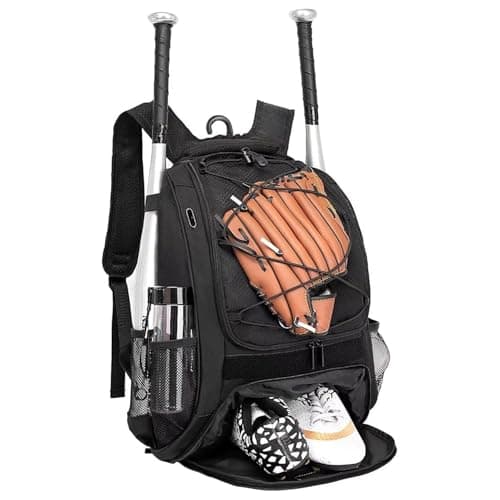 DAFISKY Baseball Bag Softball Backpack - Youth Adult T Ball Bat Equipment Bag with Bat and Helmet Holders, Shoe Compartment and Hook, Black