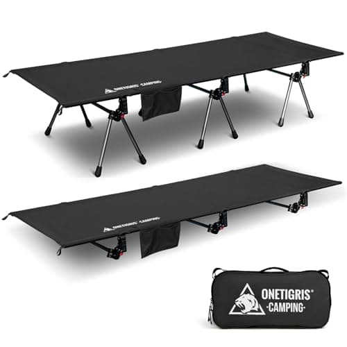 ONETIGRIS SUPRANUBIS Camping Cot, Height Adjustable with Cot Leg Extenders, Strong Support 330lbs, Lightweight Comfortable Folding Bed for Camping, Hiking, Travel, Truck, Beach, Office Nap