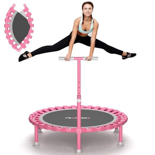 ZCMHAXJ Foldable Mini Trampoline, 40" Rebounder Trampoline for Adults & Kids, 450lbs Capacity with T-Shaped Adjustable Bar, Indoor Fitness Workout Exercise Equipment