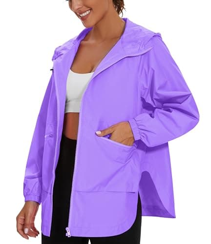 PESION Women's Waterproof Rain Jacket Lightweight Hooded Raincoat for Hiking Travel Outdoor, Lavender, XXLarge