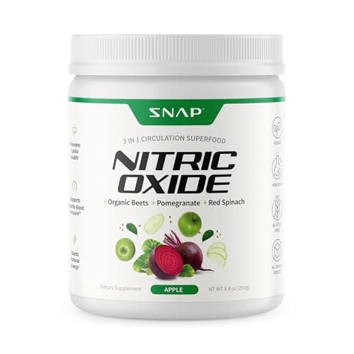 Snap Supplements Organic Beet Root Powder Nitric Oxide Supplement for Men & Women, Red Spinach & Pomegranate, Supports Healthy Energy & Blood Pressure Already in Normal Range, 30 Servings, Apple